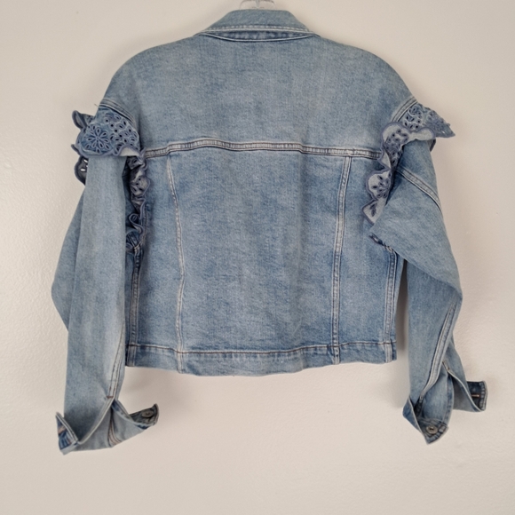 Something Navy Denim Ruffle Jacket Xs - Picture 3 of 6